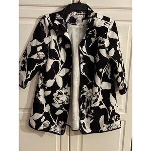 The Look Women's Black White Floral Print Blazer Jacket Size L
